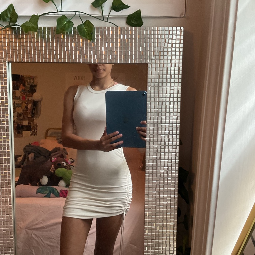 White Sleeveless Ruched Mini Dress